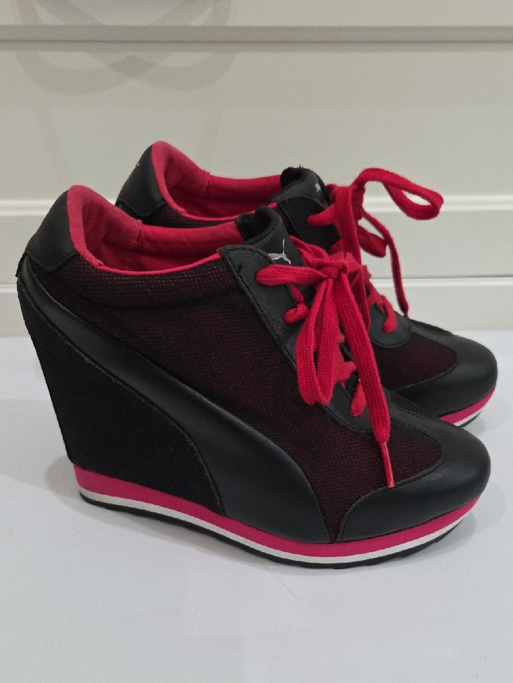 Puma Black and Hot Pink Wedge Sneaker